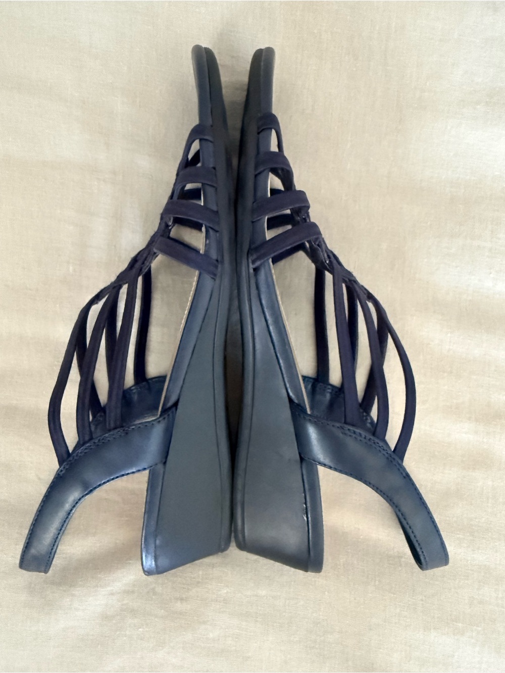 Elegant Navy Blue Strappy Women's Sandals | Elastic Strap | Size 10 - Picture 11 of 13